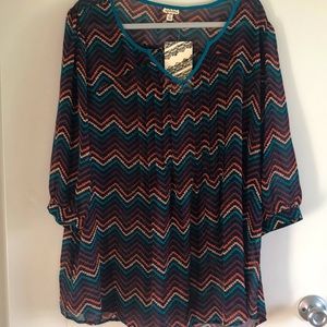 Sheer Multi color chevron blouse 2x BNWOT